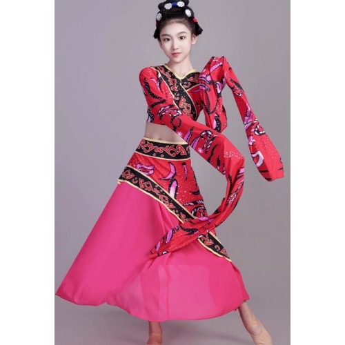 Girls kids hanfu Han Tang Dynasty dances Chinese folk Classical dance costumes children Chinese style ethnic water sleeve fairy princess performance dresses